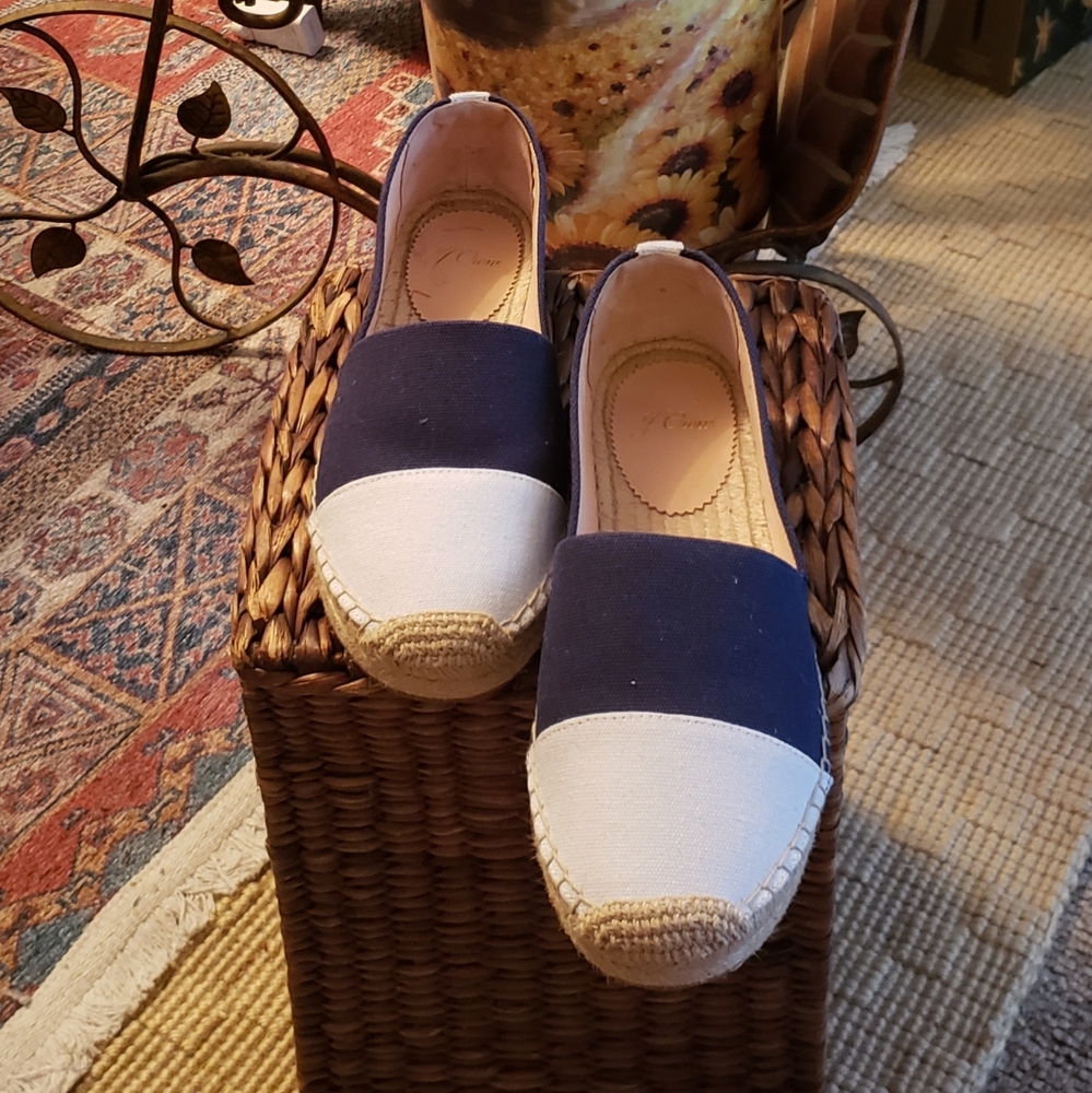 J.Crew White & Navy Blue Espadrille
